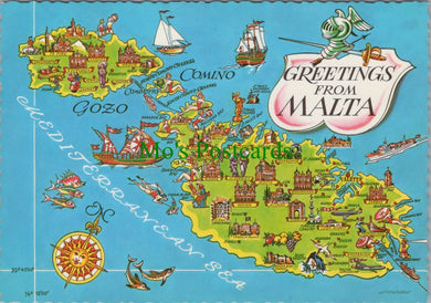 Maps Postcard - Greetings From Malta  SW11345