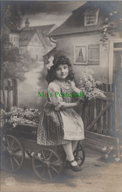 Children Postcard - Young Girl Sat on a Hand Cart HP120