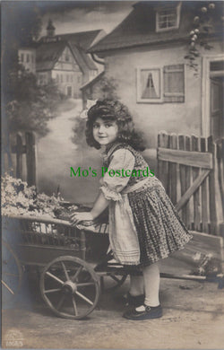 Children Postcard - Young Girl Stood Next To a Hand Cart HP121