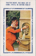 Load image into Gallery viewer, Comic Postcard - Drunk Man, Water Fountain SW16128