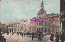 Load image into Gallery viewer, Vintage postcard of Town Hall and Post Office, Cornhill, Ipswich with 'Mo's Postcards' text overlay.