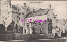 Load image into Gallery viewer, Vintage black and white photo of Crathes Castle with 'Mo's Postcards' text overlay.