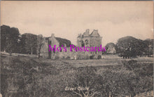 Load image into Gallery viewer, Vintage black and white postcard of Eddleston Castle with trees and grass.