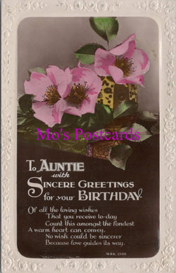 Greetings Postcard - To Auntie With Sincere Greetings For Your Birthday DZ72