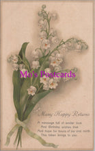 Load image into Gallery viewer, Embossed Greetings Postcard - Many Happy Returns. Birthday Flowers   DZ87