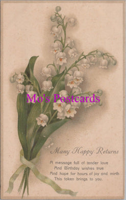 Embossed Greetings Postcard - Many Happy Returns. Birthday Flowers   DZ87