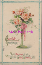Load image into Gallery viewer, Greetings Postcard - Birthday Greetings - Vase of Roses   DZ88
