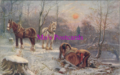 Animals Postcard - Working Horses in The Snow, Holly Days DZ119