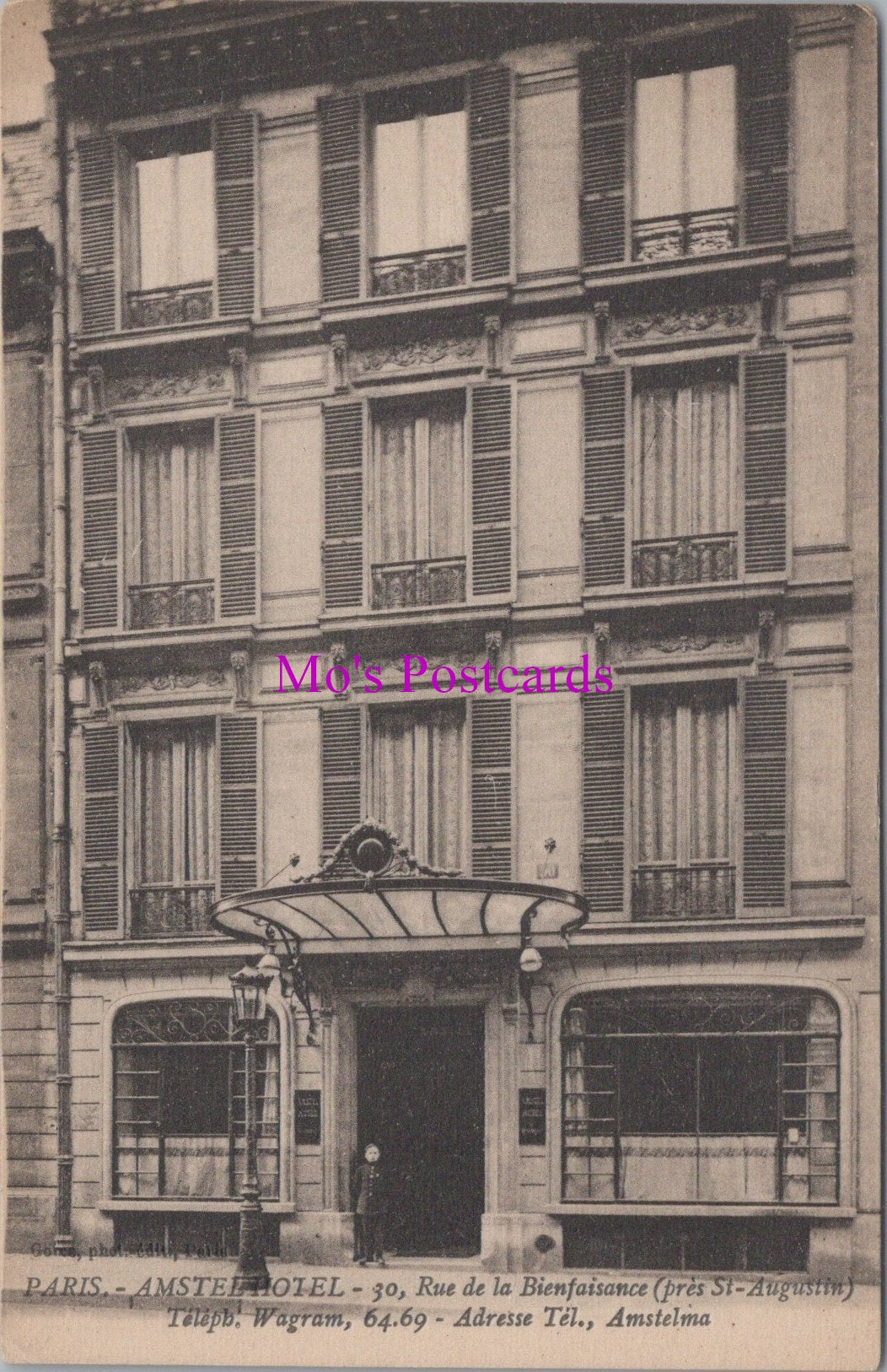France Postcard - Paris, Amstelhotel, 30 Rue De La Bienfaisance DZ325