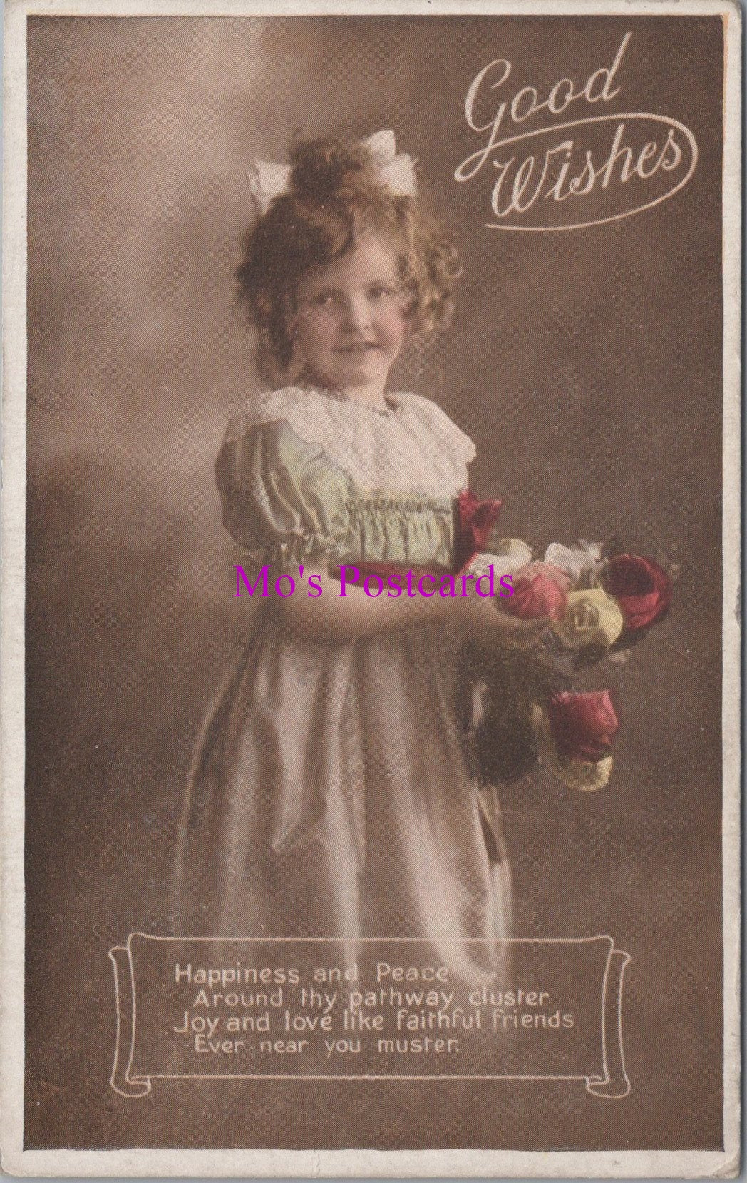 Greetings Postcard - Good Wishes, Girl With Flowers  DZ304