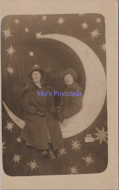 Social History Postcard - Two Ladies Sat Inside The Moon  DZ60