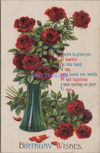 Load image into Gallery viewer, Greetings Postcard - Birthday Wishes. Vase of Red Roses  DZ81
