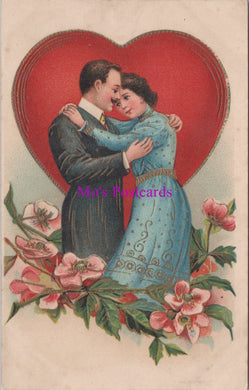Embossed Romance Postcard - Romantic Couple and Love Heart SW14170