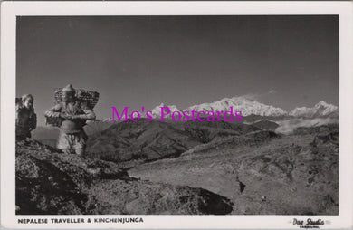 Nepal Postcard - Nepalese Traveller and Kinchenjunga, Himalayas  SW14214