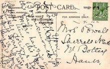 Load image into Gallery viewer, Vintage postcard with handwritten text and a stamp, featuring the sender's address and recipient's name.