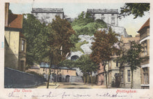 Load image into Gallery viewer, Vintage postcard of a castle with trees and buildings in the foreground