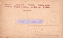 Load image into Gallery viewer, Vintage postcard with multiple text translations and 'Mo's Postcards' branding.