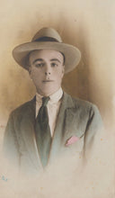 Load image into Gallery viewer, Man wearing a hat, suit, and tie in a vintage portrait