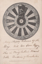 Load image into Gallery viewer, Circular design with text on a vintage card