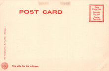 Load image into Gallery viewer, Vintage postcard with red text and design elements on a beige background