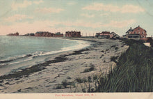 Load image into Gallery viewer, Vintage-style image of a beach scene with houses along the shoreline.