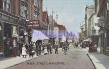 Load image into Gallery viewer, Vintage street scene of Week Street, Maidstone with pedestrians and cyclists.