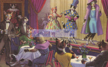 Load image into Gallery viewer, Illustration of anthropomorphic cats in formal attire at a party.