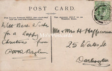 Load image into Gallery viewer, Vintage postcard with handwritten text and a stamp, featuring the brand 'Mo's Postcards'.