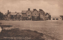 Load image into Gallery viewer, Vintage photograph of a large building with 'Salisbury Godolphin School' text on a grassy field.