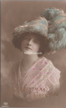 Load image into Gallery viewer, Greetings Postcard - A Christmas Greeting, Lady Wearing a Fancy Hat  SX140