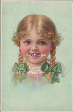 Load image into Gallery viewer, Children Postcard - Young Girl With Pigtails and Green Bows  SX142