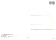 Load image into Gallery viewer, Back of a postcard with text and barcode, featuring Canterbury Cathedral.