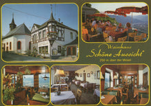 Load image into Gallery viewer, Collage of images from a restaurant named 'Weinhaus Schäne Aussicht' with exterior, interior, and scenic views.