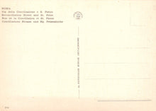 Load image into Gallery viewer, Back of a postcard with text in multiple languages on a light background