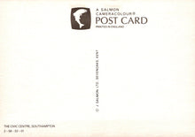 Load image into Gallery viewer, Back of a Salmon Cameracolour postcard with branding and text.
