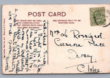 Load image into Gallery viewer, Vintage postcard with handwritten text and a stamp, featuring a message to 'Mr. de Rossignol'.