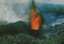 Load image into Gallery viewer, Lava flowing into water with greenery around, resembling a natural landscape.