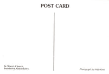 Load image into Gallery viewer, Blank postcard with text about St. Mary's Church, Swinbrook, Oxfordshire, and a photograph by Hilda Kent.