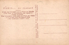 Load image into Gallery viewer, Vintage postcard with text about the Arc de Triomphe and Place de l'Etoile in Paris