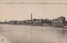 Load image into Gallery viewer, Vintage black and white photo of a waterfront scene with buildings and a river.