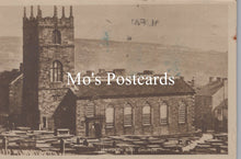Load image into Gallery viewer, Vintage black and white photograph of Haworth Old Church with 'Mo's Postcards' text overlay.