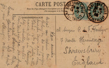 Load image into Gallery viewer, Vintage postcard with stamps and handwritten text, likely from the early 20th century.
