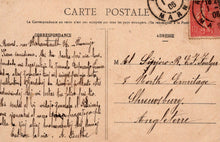 Load image into Gallery viewer, Vintage French postcard with text and stamps