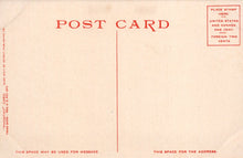 Load image into Gallery viewer, Back of a vintage postcard with red text on a beige background