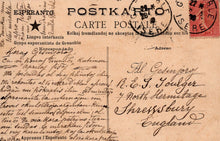 Load image into Gallery viewer, Vintage postcard with text and stamps, addressed to Shrewsbury, England