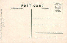 Load image into Gallery viewer, Vintage postcard back with typewritten text and lines for correspondence and address.