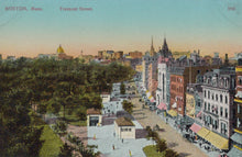 Load image into Gallery viewer, Vintage postcard of Boston, Mass., showing Tremont Street with buildings and trees.