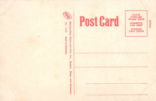 Load image into Gallery viewer, Back of a vintage postcard with red text and stamp area.