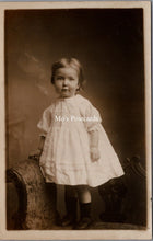 Load image into Gallery viewer, Ancestors Postcard - Young Girl Wearing a Dress Stood on a Couch SW16843
