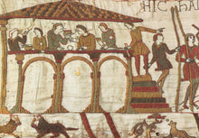 Load image into Gallery viewer, Section of the Bayeux Tapestry depicting a scene with people and animals.